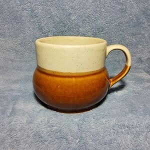 Vintage Secla Portugal Coffee Mug Two Tone Brown Cream Speckled Glaze Squat MCM